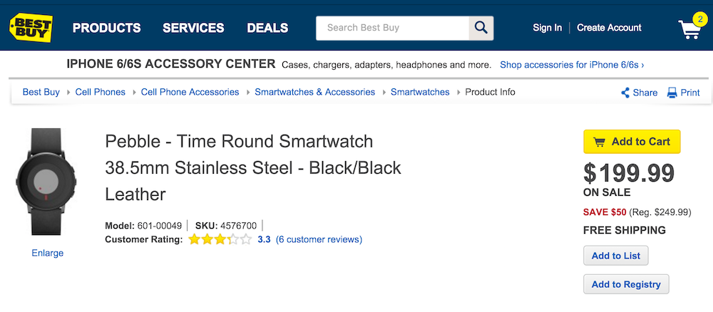 Best Buy Pebble Time Round